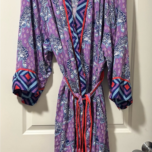 Print fresh amethyst tiger queen, full satin Robe - Picture 1 of 4